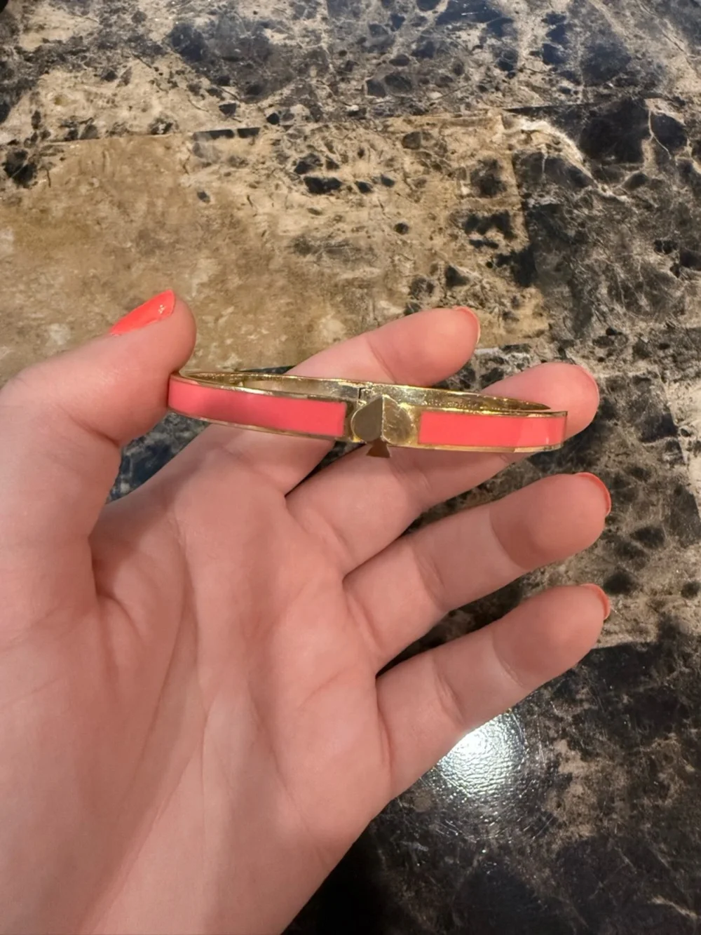 Kate Spade Everyday Spade Thin Enamel Hinge Bangle - Salmon Pink - Picture 2 of 9
